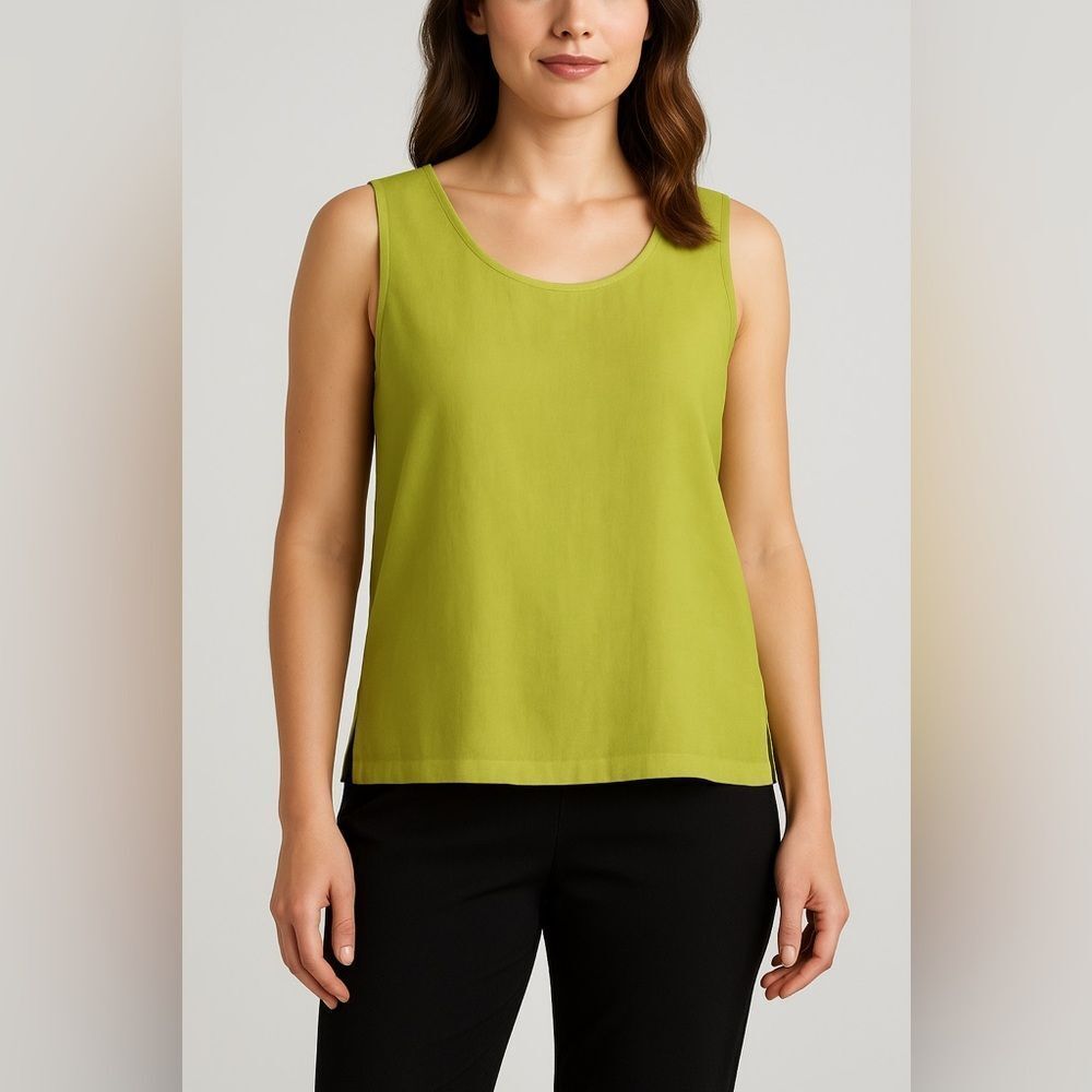 Loose Threads by Virginia Moreno Green Silk Linen Tank Top XL Sleeveless Blouse